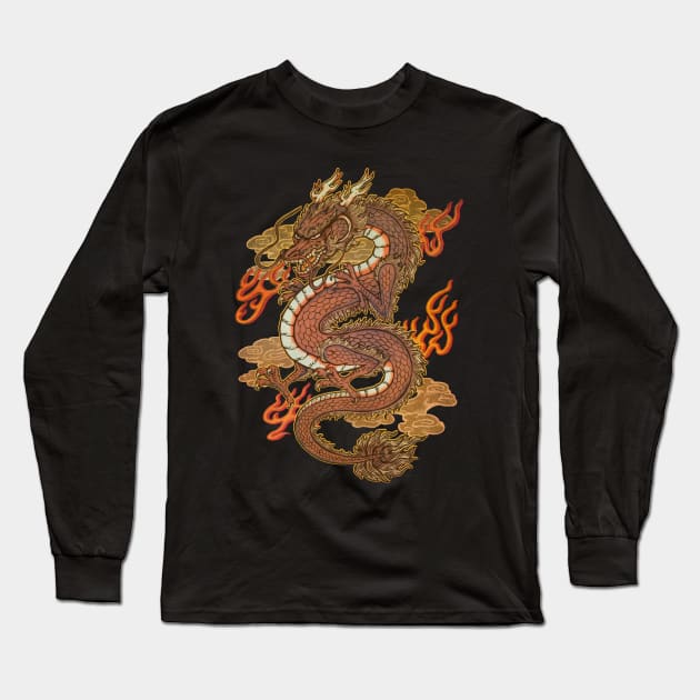 Golden Dragon Long Sleeve T-Shirt by Villainmazk